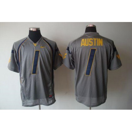 Mountaineers #1 Tavon Austin Grey Stitched NCAA Jersey